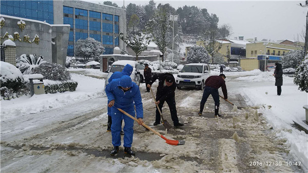 青山桥镇通宵达旦撒盐除冰、扫雪开路，保桥梁、主干道畅通