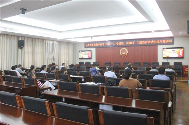 2县人大常委会集中收看“讲正气、守规矩、爱隆回”主题教育活动电视专题讲话现场