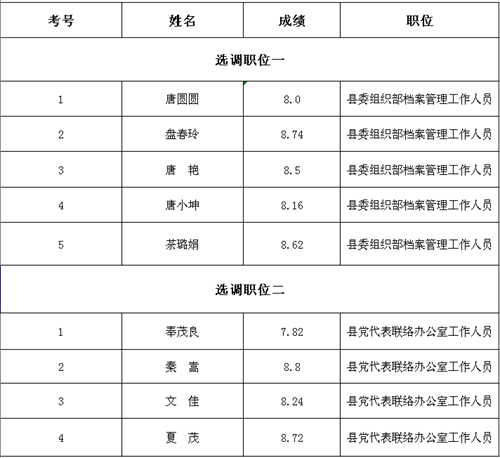 2017年双牌县委组织部选调工作人员面试成绩结果公示