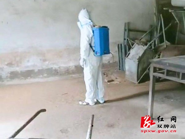 洪灾过后双牌县卫生应急队伍对受灾区域进行防病消毒工作