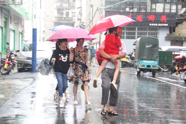 通道：大雨突至 放学路上铺满爱