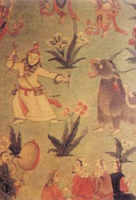 布达拉宫中壁画中的牦牛舞蹈图